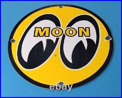 Vintage Moon Eyes Automobile Porcelain Gas Service Pump Plate Metal Ad Sign