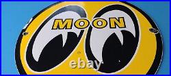Vintage Moon Eyes Automobile Porcelain Gas Service Pump Plate Metal Ad Sign