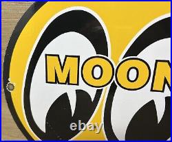 Vintage Moon Racing Porcelain Dealership Sign Sales Service Motor Oil Gas