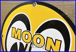 Vintage Moon Racing Porcelain Dealership Sign Sales Service Motor Oil Gas