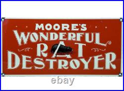 Vintage Moore's Wonderful Rat Destroyer Porcelain Sign General Store Gas Oil Ace