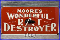 Vintage Moore's Wonderful Rat Destroyer Porcelain Sign General Store Gas Oil Ace