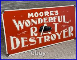 Vintage Moore's Wonderful Rat Destroyer Porcelain Sign General Store Gas Oil Ace