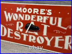Vintage Moore's Wonderful Rat Destroyer Porcelain Sign General Store Gas Oil Ace