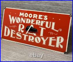 Vintage Moore's Wonderful Rat Destroyer Porcelain Sign General Store Gas Oil Ace