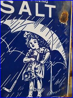 Vintage Morton Salt Porcelain Sign Old General Store Food Kitchen Girl Grocery