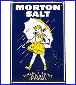 Vintage Morton Salt Porcelain Sign Restaurant Diner Gas Station Kitchen Oil Sea