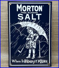 Vintage Morton Salt Porcelain Sign Restaurant Diner Gas Station Kitchen Oil Sea