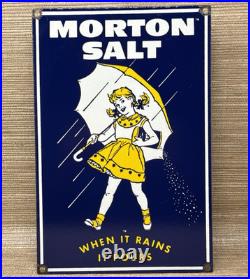 Vintage Morton Salt Porcelain Sign Restaurant Diner Gas Station Kitchen Oil Sea
