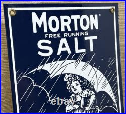 Vintage Morton Salt Porcelain Sign Restaurant Diner Gas Station Kitchen Oil Sea