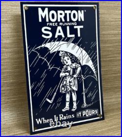Vintage Morton Salt Porcelain Sign Restaurant Diner Gas Station Kitchen Oil Sea