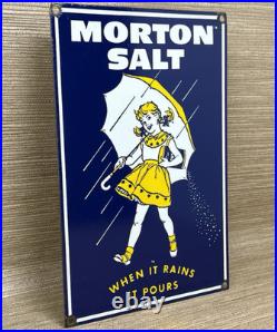 Vintage Morton Salt Porcelain Sign Restaurant Diner Gas Station Kitchen Oil Sea