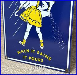 Vintage Morton Salt Porcelain Sign Restaurant Diner Gas Station Kitchen Oil Sea