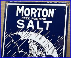 Vintage Morton Salt Porcelain Sign Restaurant Diner Gas Station Kitchen Oil Sea