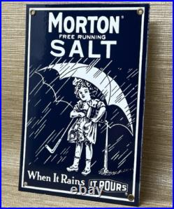 Vintage Morton Salt Porcelain Sign Restaurant Diner Gas Station Kitchen Oil Sea