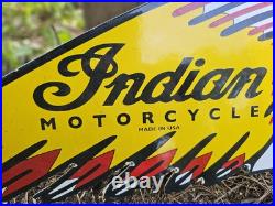 Vintage Motorcycle 28.5 X 10.5 Double Sided Porcelain Enamel Sign
