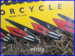 Vintage Motorcycle 28.5 X 10.5 Double Sided Porcelain Enamel Sign