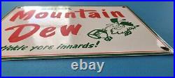 Vintage Mountain Dew Porcelain Gas Soda Beverage Bottles Service Station Sign