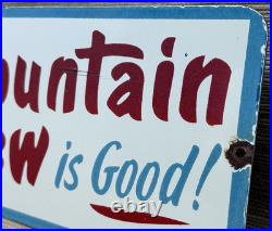 Vintage Mountain Dew Porcelain Metal Sign Soda Pop General Store Gas Station Oil