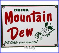 Vintage Mountain Dew Porcelain Sign Soda Pop Bottle Can Baja Blast Gas Station