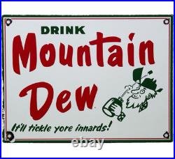 Vintage Mountain Dew Porcelain Sign Soda Pop Bottle Can Baja Blast Gas Station