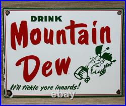 Vintage Mountain Dew Porcelain Sign Soda Pop Bottle Can Baja Blast Gas Station