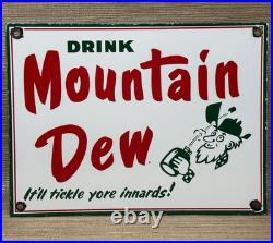 Vintage Mountain Dew Porcelain Sign Soda Pop Bottle Can Baja Blast Gas Station