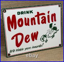 Vintage Mountain Dew Porcelain Sign Soda Pop Bottle Can Baja Blast Gas Station