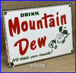 Vintage Mountain Dew Porcelain Sign Soda Pop Bottle Can Baja Blast Gas Station