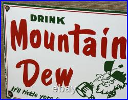 Vintage Mountain Dew Porcelain Sign Soda Pop Bottle Can Baja Blast Gas Station