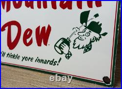 Vintage Mountain Dew Porcelain Sign Soda Pop Bottle Can Baja Blast Gas Station