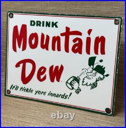 Vintage Mountain Dew Porcelain Sign Soda Pop Bottle Can Baja Blast Gas Station