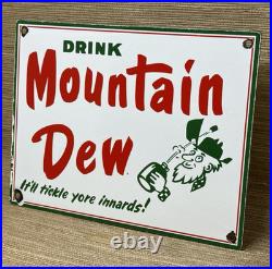 Vintage Mountain Dew Porcelain Sign Soda Pop Bottle Can Baja Blast Gas Station