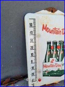 Vintage Mountain Dew Porcelain Sign Soda Thermometer Pop Beverage Advertising