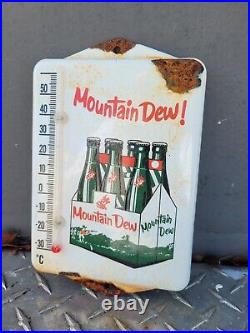 Vintage Mountain Dew Porcelain Sign Soda Thermometer Pop Beverage Advertising