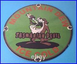 Vintage Mountain Dew Sign Ice Cold Gas Service Pump Soda Bottle Porcelain Sign