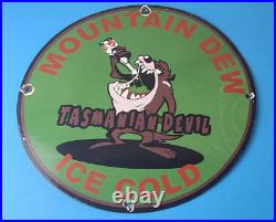 Vintage Mountain Dew Sign Ice Cold Gas Service Pump Soda Bottle Porcelain Sign