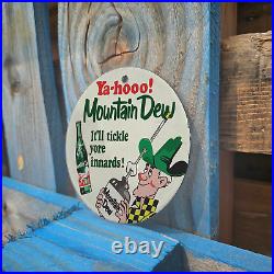 Vintage Mountain Dew Soft Drink Porcelain Gas Oil 4.5 Sign