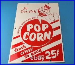 Vintage Mr Dee-lish Popcorn Porcelain Metal Gas Service Pump General Store Sign