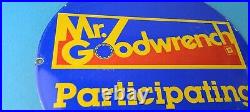 Vintage Mr Goodwrench Porcelain Gas Automobiles Trucks Gm Dealer Pump Plate Sign