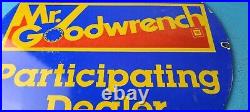 Vintage Mr Goodwrench Porcelain Gas Automobiles Trucks Gm Dealer Pump Plate Sign