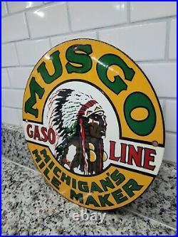 Vintage Musgo Porcelain Sign Motor Oil Gas Station Service Pump Plate Mile Maker