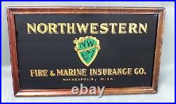 Vintage NORTHWESTERN FIRE & MARINE INSURANCE COMPANY Glass Sign MINNEAPOLIS MN