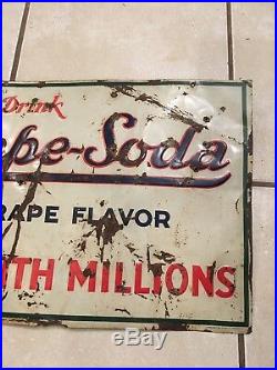 Vintage NUGRAPE Soda Sign Metal Tin Sign 1940s Rare 31L x 12 W not Coke Pepsi