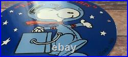 Vintage Nasa Porcelain Snoopy In Space Moon Service Station Gas Pump Plate Sign
