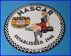 Vintage Nascar International Porcelain Gasoline Service Station Stock Car Sign