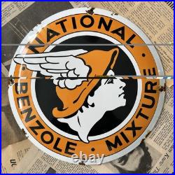 Vintage National Benzole Mixture 12 Inch Convex Porcelain Enamel Sign