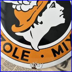 Vintage National Benzole Mixture 12 Inch Convex Porcelain Enamel Sign