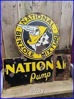 Vintage National Benzole Mixture Petrol Pump Enamel Sign Automobilia Original