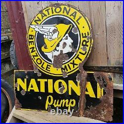 Vintage National Benzole Mixture Petrol Pump Enamel Sign Automobilia Original